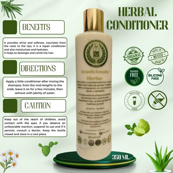 CONDITIONER HERBAL 10 OZ /ACONDICIONADOR DE HIERBAS HECHO EN MEXICO 300 ML - Picture 2 of 7